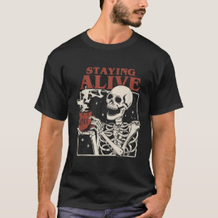 Camiseta Halloween Permanecendo Vivo Esqueleto Beba Café