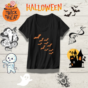 Camiseta Halloween Personalizável de Borda de Bat Spooky