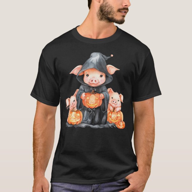 Camiseta Halloween Pig Witchcraft Ghost Scary Pumpkin Trick (Frente)