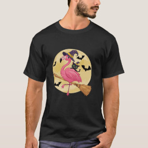Camiseta Halloween Pink Flamingo Costume Bruxa Negra Gato N