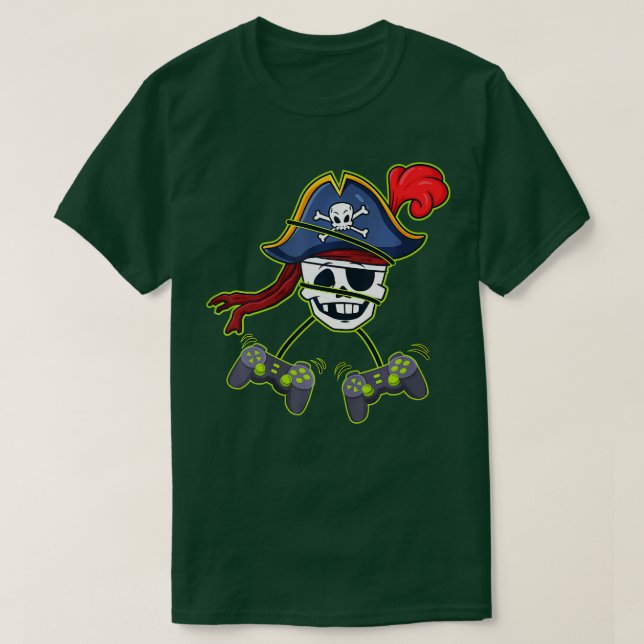 Camiseta Halloween Pirate Skeleton Video Controllers Boys (Frente do Design)