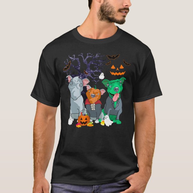 Camiseta Halloween Pitbull Dog Witbull Dog Amantes (Frente)