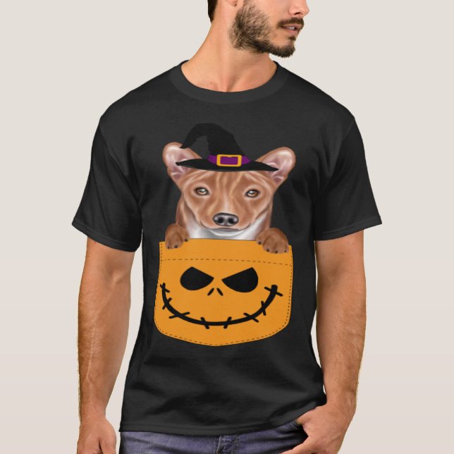 Camiseta Halloween Pocket Basenji Scary Jack O Lantern (Frente)