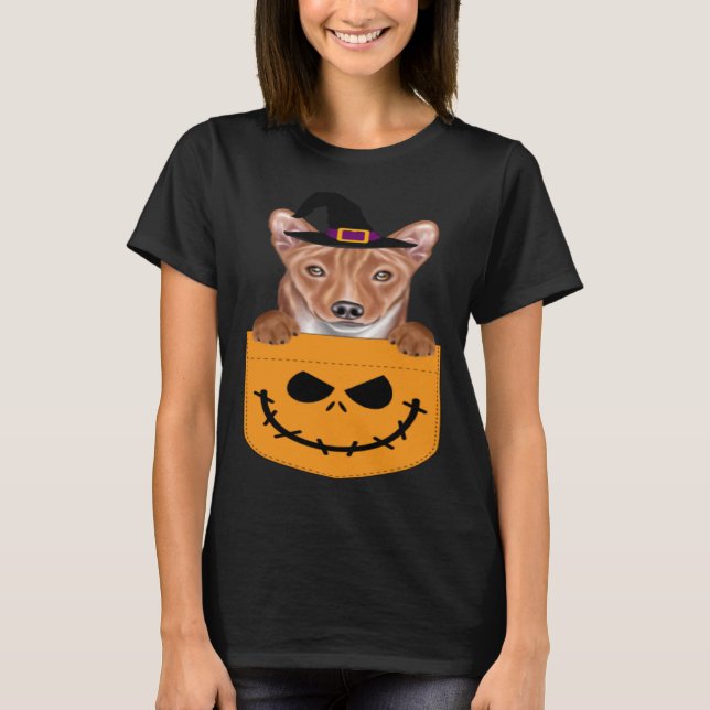 Camiseta Halloween Pocket Basenji Scary Jack O Lantern (Frente)