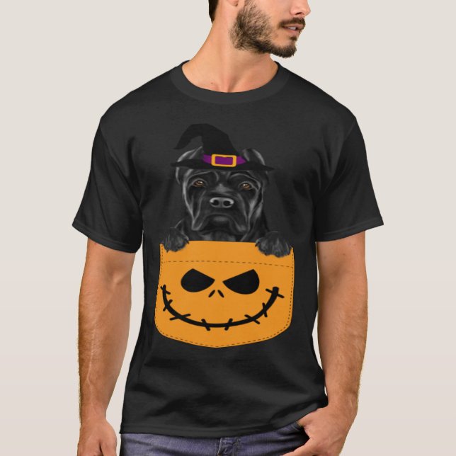 Camiseta Halloween Pocket Cane Corso Scary Jack O Lantern (Frente)