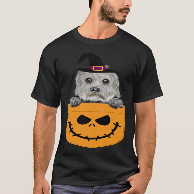 Camiseta Halloween Pocket Dandie Dinmont Terrier Scary Jack (Frente)