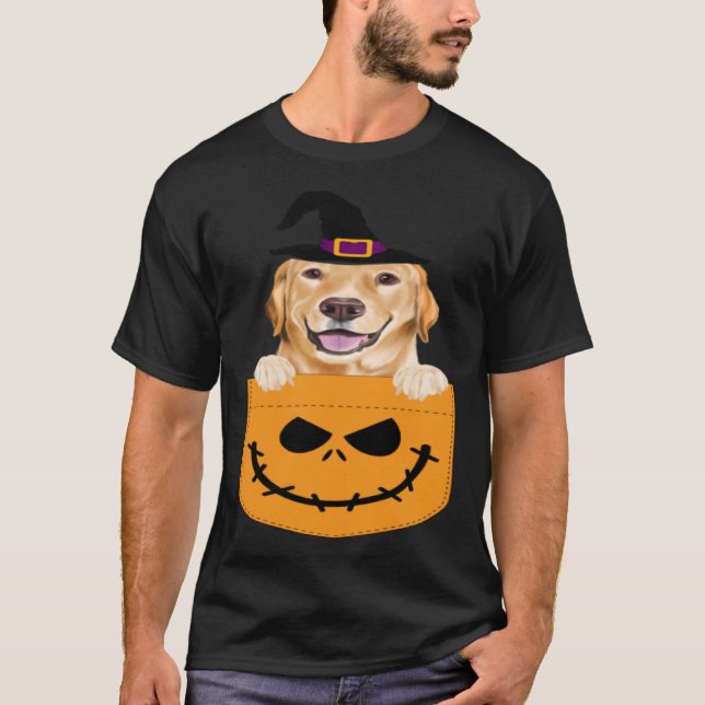 Camiseta Halloween Pocket Yellow Labrador Retriever Jack O  (Frente)