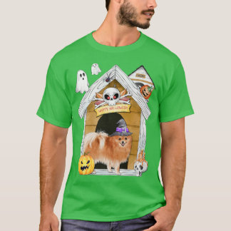 Camiseta Halloween Pomeranian Dog Witch Assombrada