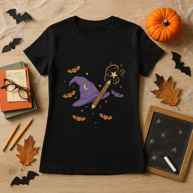 Camiseta Halloween Professer Gift Wizard Hat & Wand (Criador carregado)