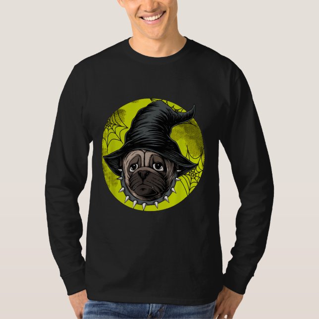 Camiseta Halloween Pug Dog Amante Pumpkin Grunge Jack O Lan (Frente)