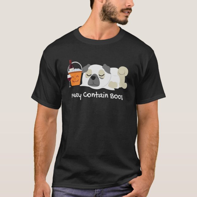 Camiseta Halloween Pug in a Ghost Costume with Wine for Pug (Frente)