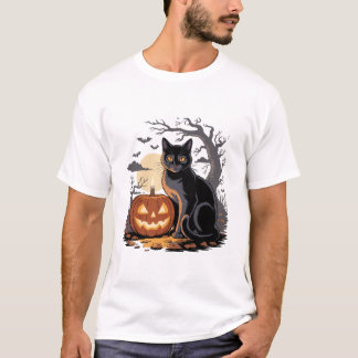 Camiseta halloween pumpkin black cat
