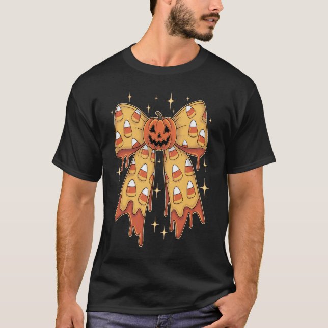 Camiseta Halloween Pumpkin Bow Candy Corn (Frente)