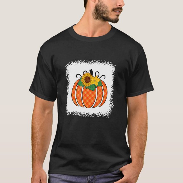 Camiseta Halloween Pumpkin Branqueado Laranja Xadrez Buffal (Frente)