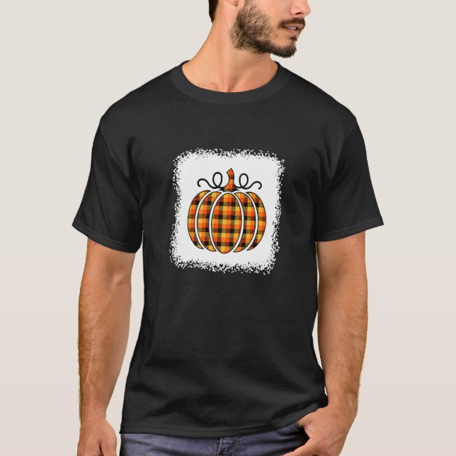 Camiseta Halloween Pumpkin Branqueado Laranja Xadrez Buffal (Frente)
