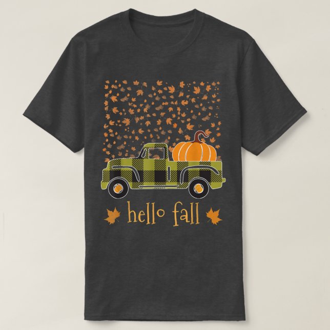 Camiseta Halloween Pumpkin Buffalo Xadrez Caminhão Alô Árvo (Frente do Design)