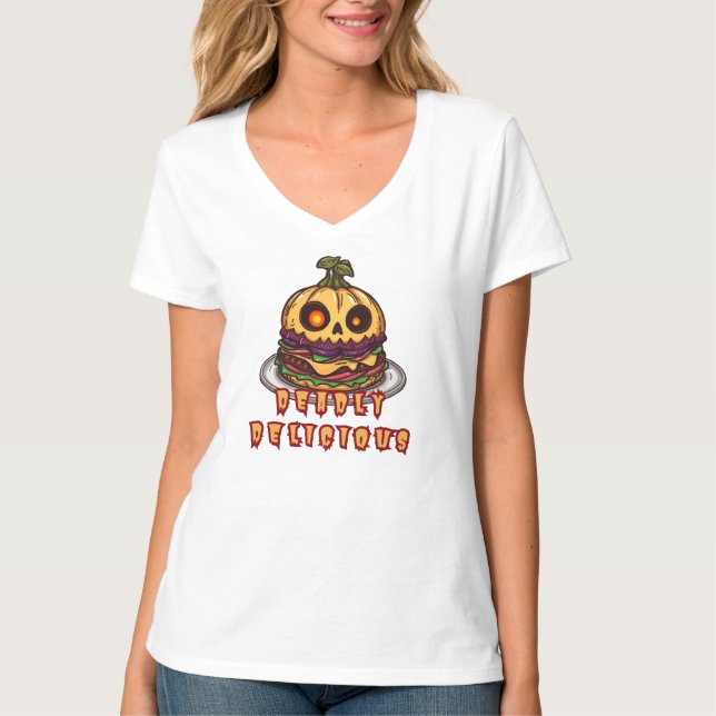 Camiseta Halloween Pumpkin Burger woman  tshirt (Frente)