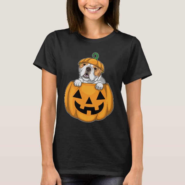 Camiseta Halloween Pumpkin, cachorrinho inglês (Frente)