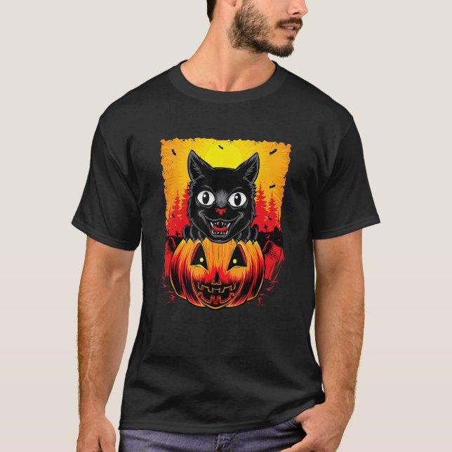 Camiseta Halloween Pumpkin Cat (Frente)