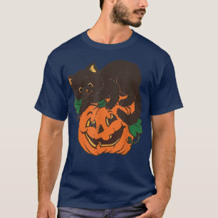Camiseta Halloween Pumpkin Cat Vintage Design No Mar Spooky
