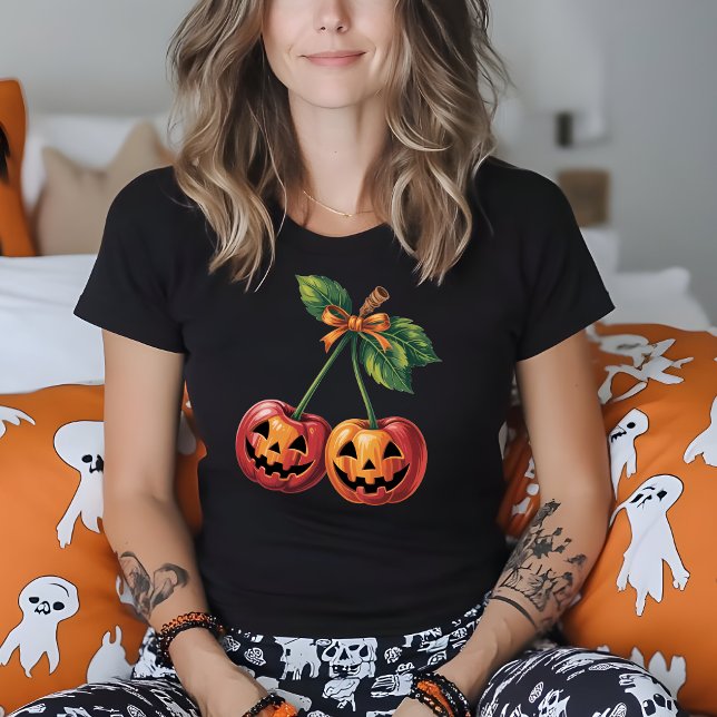 Camiseta Halloween Pumpkin Cherries Caiu na Coluna do outon (Criador carregado)