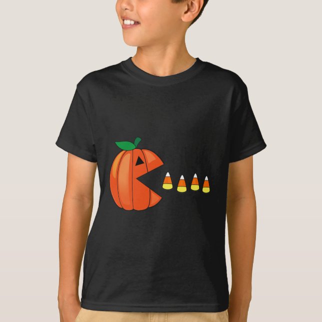 Camiseta Halloween Pumpkin Comendo Milho Doce (Frente)