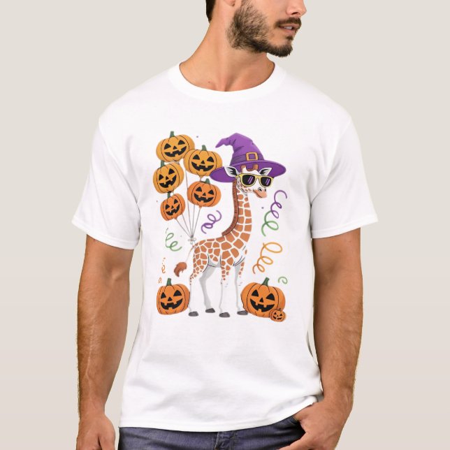 Camiseta Halloween Pumpkin Cute Giraffe Zoo Animal Essentia (Frente)