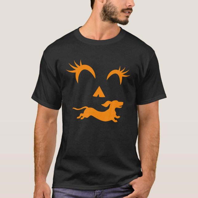 Camiseta Halloween Pumpkin Dachshund Jack-o-lantern (Frente)