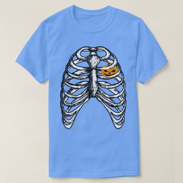 Camiseta Halloween Pumpkin E Ribes Skeleton Costume Para Mi (Frente do Design)