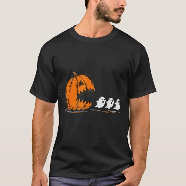 Camiseta Halloween Pumpkin Eating Ghosts Funny Soky Costume (Frente)