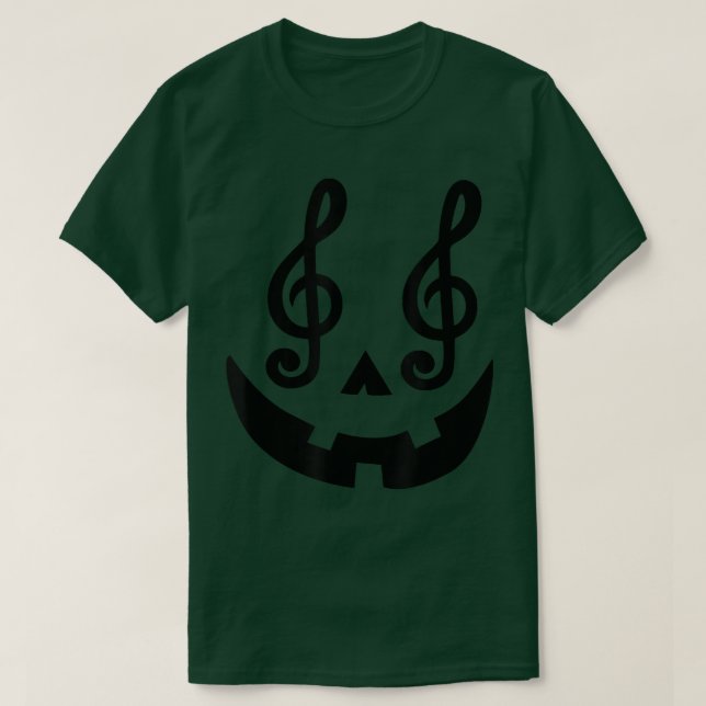 Camiseta Halloween Pumpkin Face Music Notes Professor de Mú (Frente do Design)