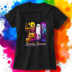 Camiseta Halloween Pumpkin Ghost Pop Art Retro Black