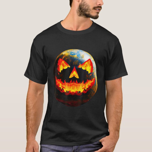 Camiseta Halloween Pumpkin Jackoantern Spooky face Earth fr (Frente)