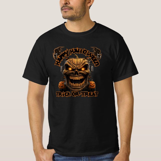 Camiseta Halloween Pumpkin Monster Truck Spooky Assombrado  (Frente)