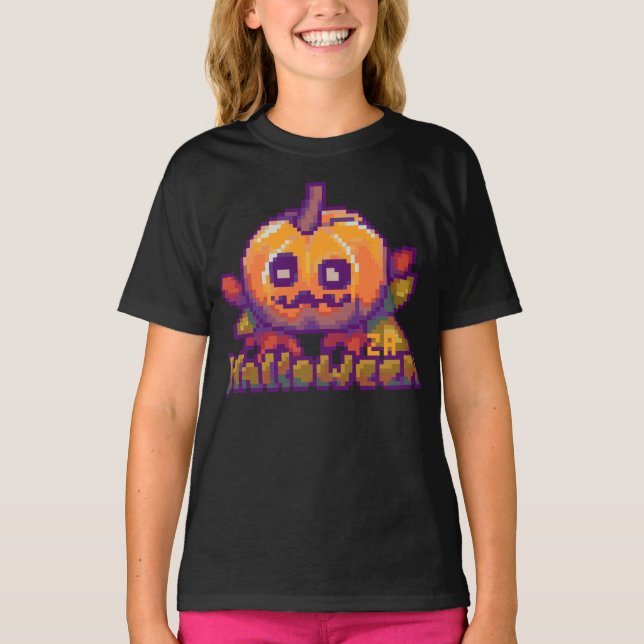 Camiseta Halloween pumpkin pixel art (Frente)