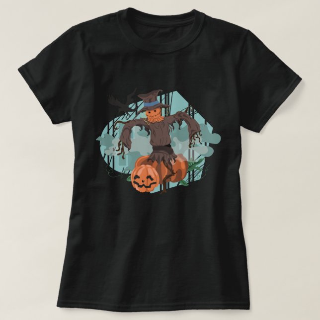 Camiseta Halloween Pumpkin Scarecrow (Frente do Design)
