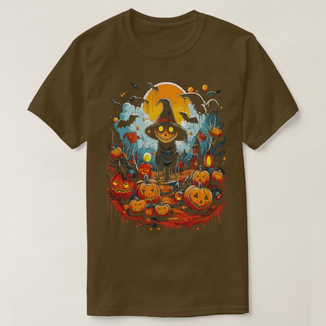 Camiseta Halloween Pumpkin Scarecrow (Frente do Design)