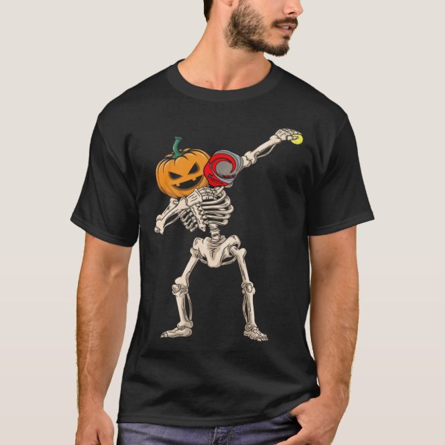 Camiseta Halloween Pumpkin Skeleton Pickleball Dabbing (Frente)