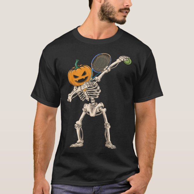 Camiseta Halloween Pumpkin Skeleton Tennis Dabbing (Frente)