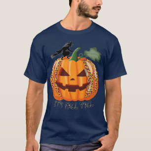Camiseta Halloween Pumpkin Sua queda YAll Xadrez Leopardo A
