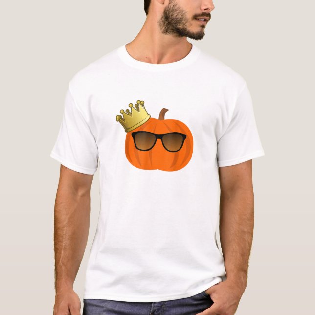 Camiseta Halloween Pumpkin T-Shirt Pum King w Crown and Sun (Frente)