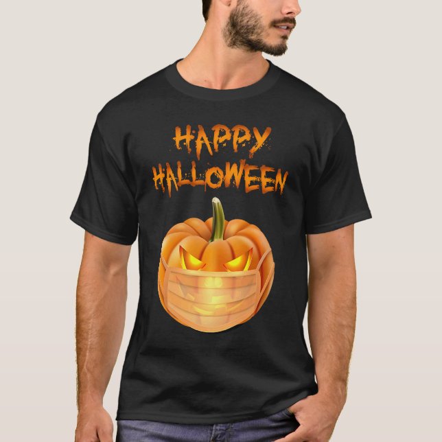 Camiseta Halloween Pumpkin Wearing Face Mask Funny Jack O L (Frente)
