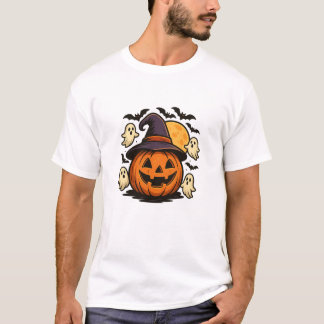 Camiseta Halloween Pumpkin Witch Hat T-Shirt 🎃