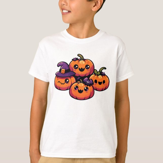Camiseta "Halloween Pumpkins com Personalidade" (Frente)