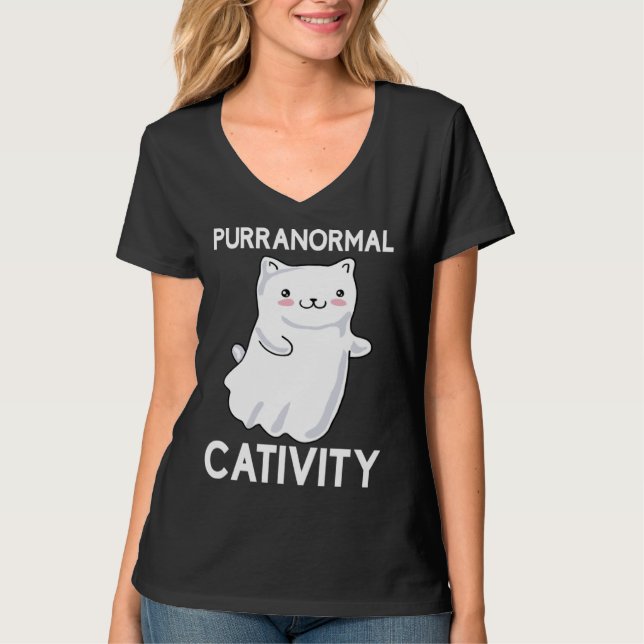 Camiseta Halloween  Purranormal Cativity Ghost Cat (Frente)