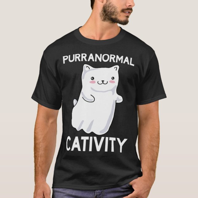 Camiseta Halloween  Purranormal Cativity Ghost Cat (Frente)