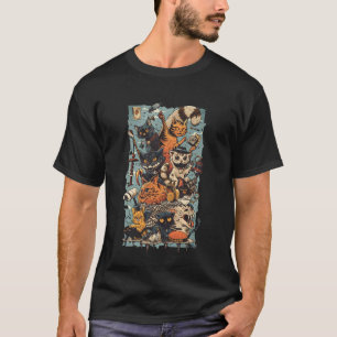 Camiseta Halloween Purrrrty Felino Laranja Preto Assustador