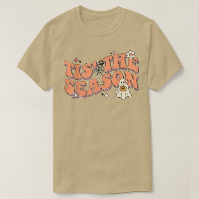 Camiseta Halloween quotes groovy ghost tis the season spook (Frente do Design)