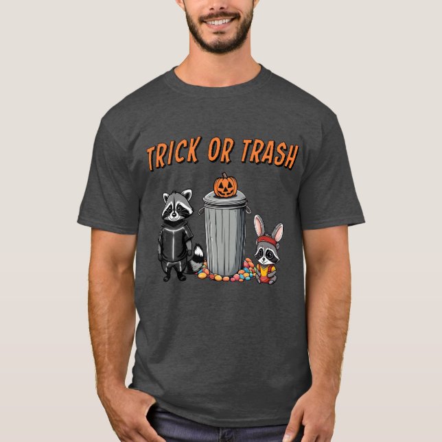 Camiseta Halloween Raccoon Siblings - Trick ou Trash (Frente)