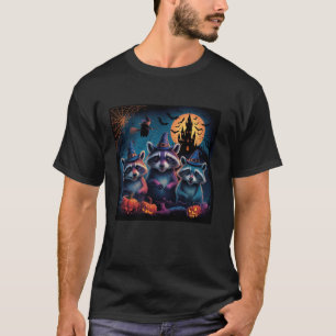Camiseta Halloween Racoons Spooky Cute Witch Hat Pumpkins F